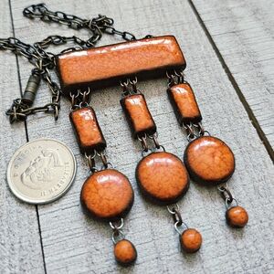 Vintage Handmade Clay Necklace. Orange Necklace. Pendant Necklace.